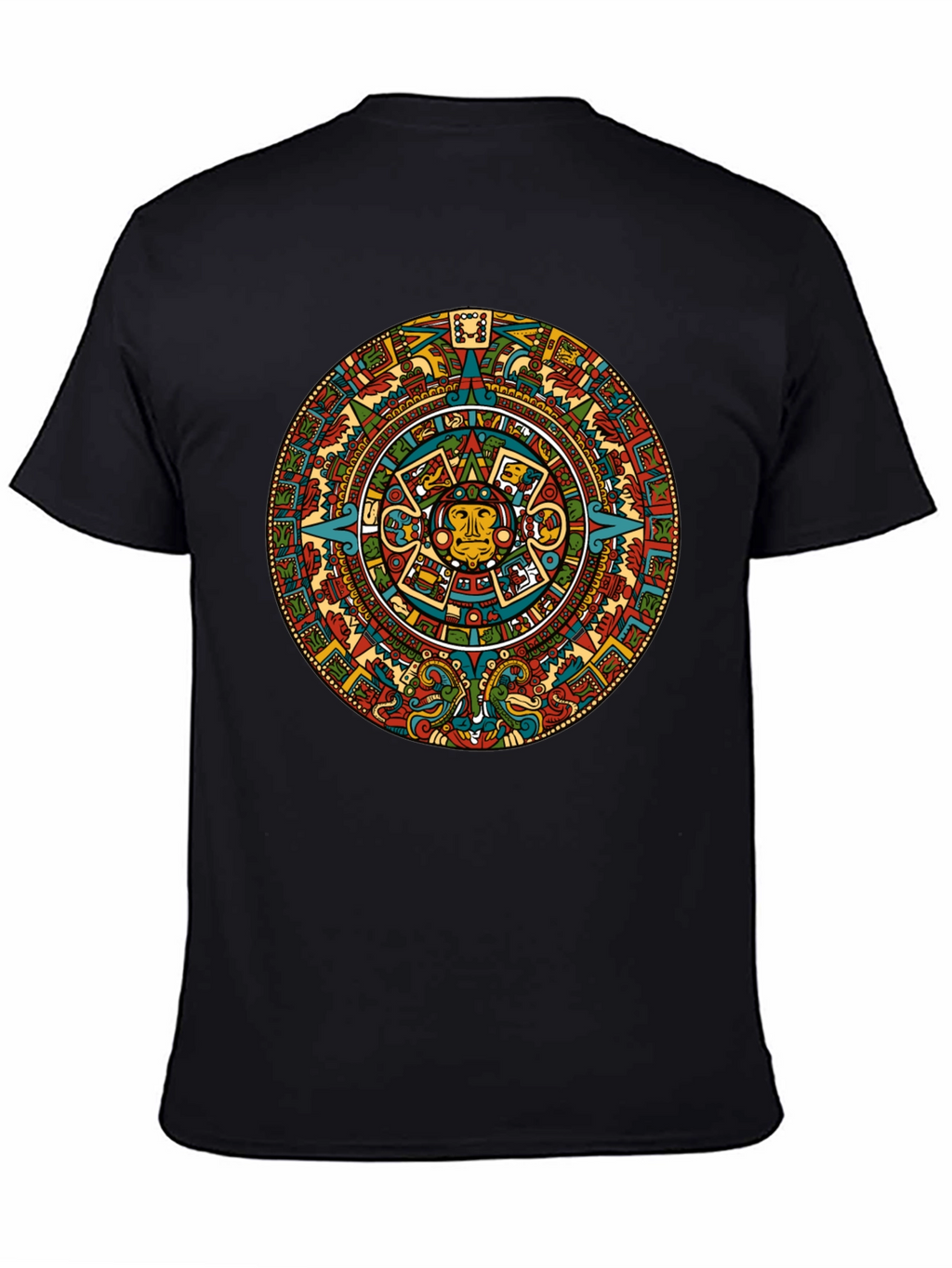 Aztec Calendar Graphic Tee - Black Crew Neck T-Shirt