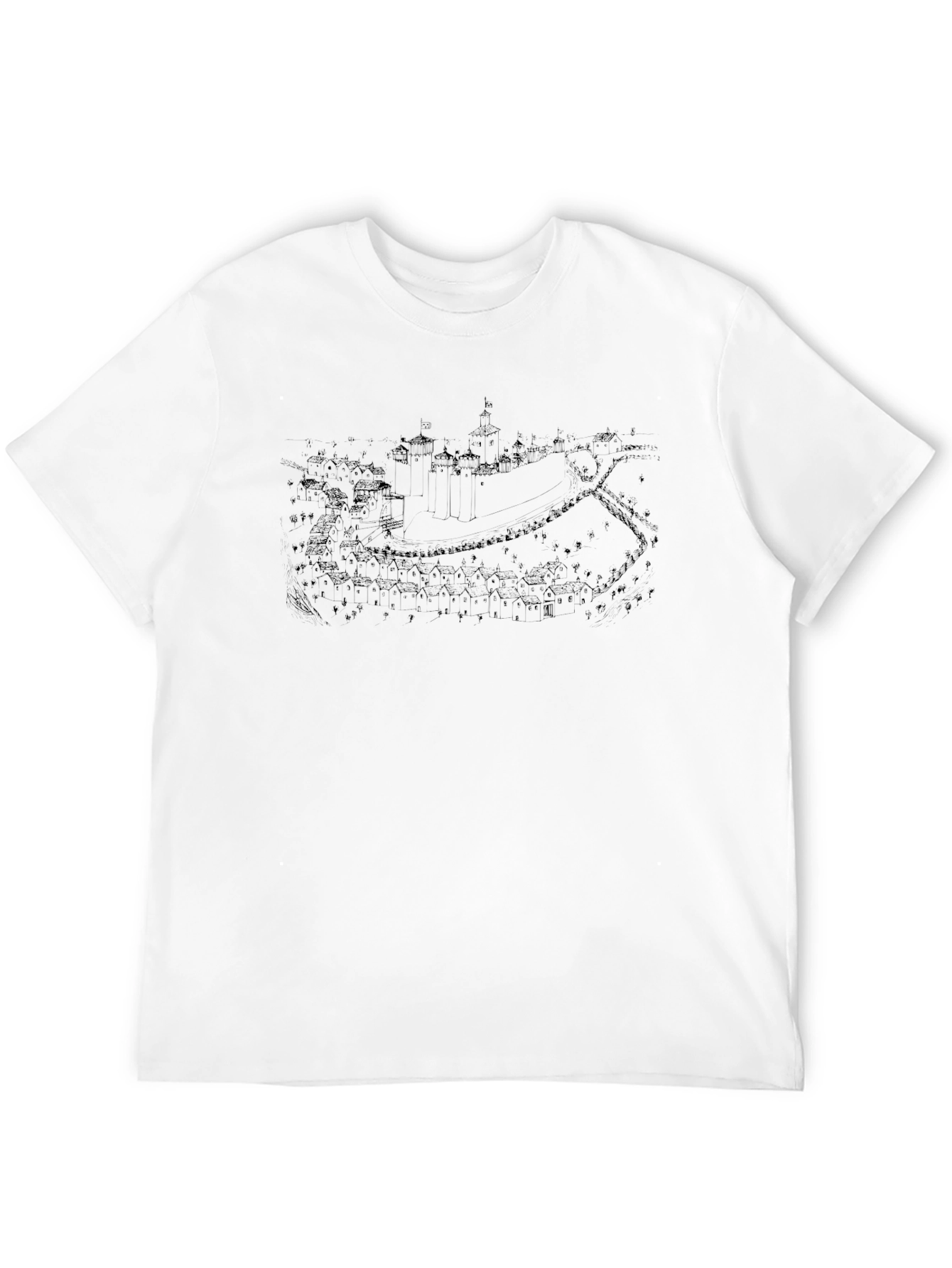 Mens Black Graphic Tee - Castle Map Print