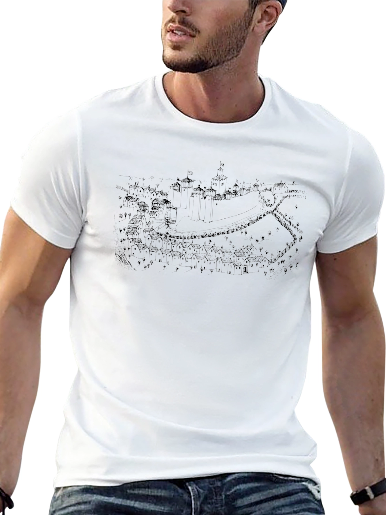 Mens Black Graphic Tee - Castle Map Print
