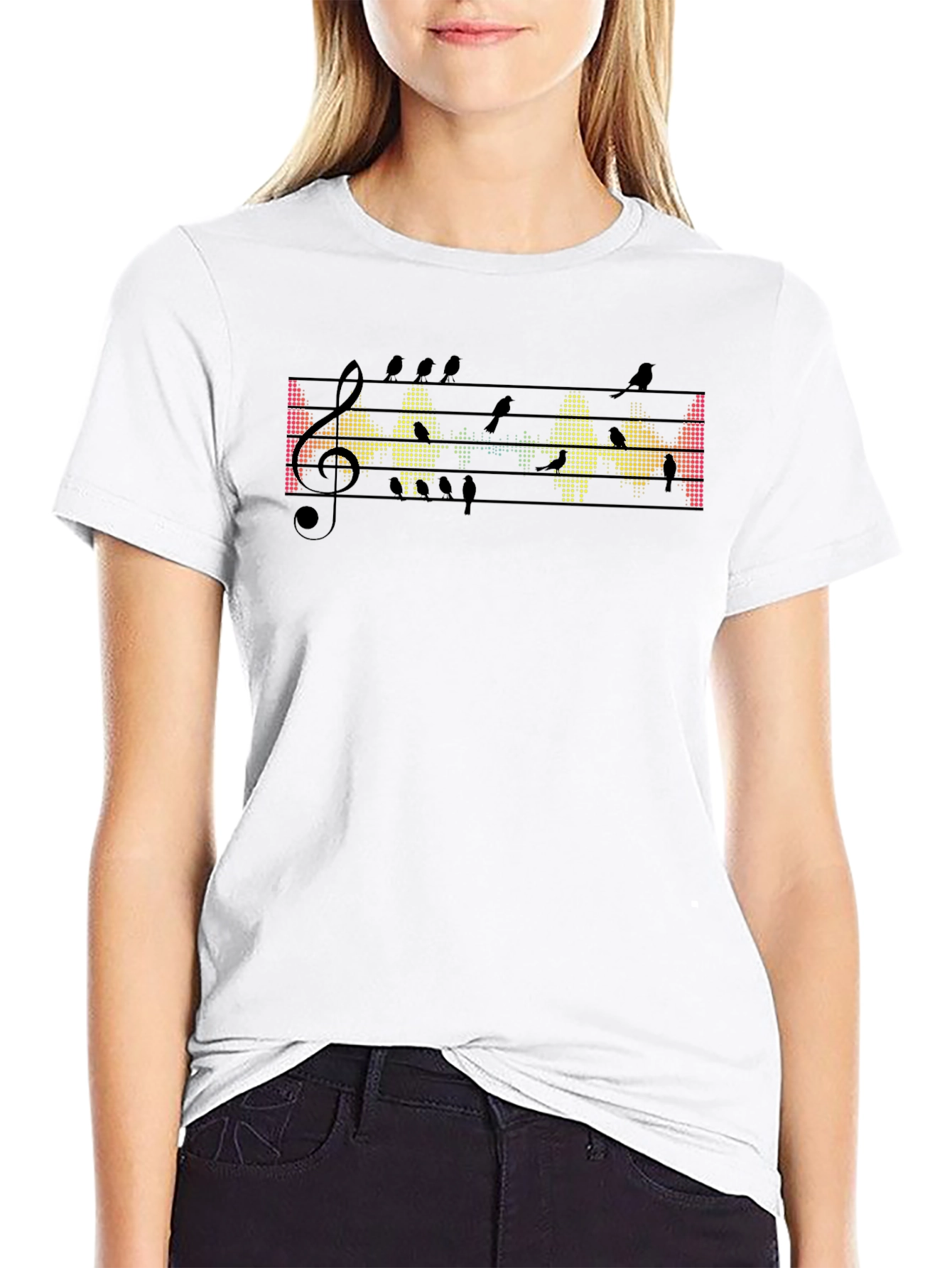Musical Birds Graphic Tee - Black Cotton T-Shirt