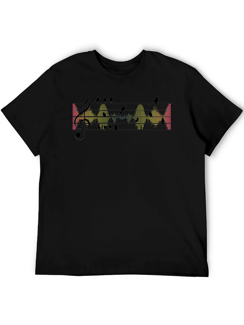 Musical Birds Graphic Tee - Black Cotton T-Shirt