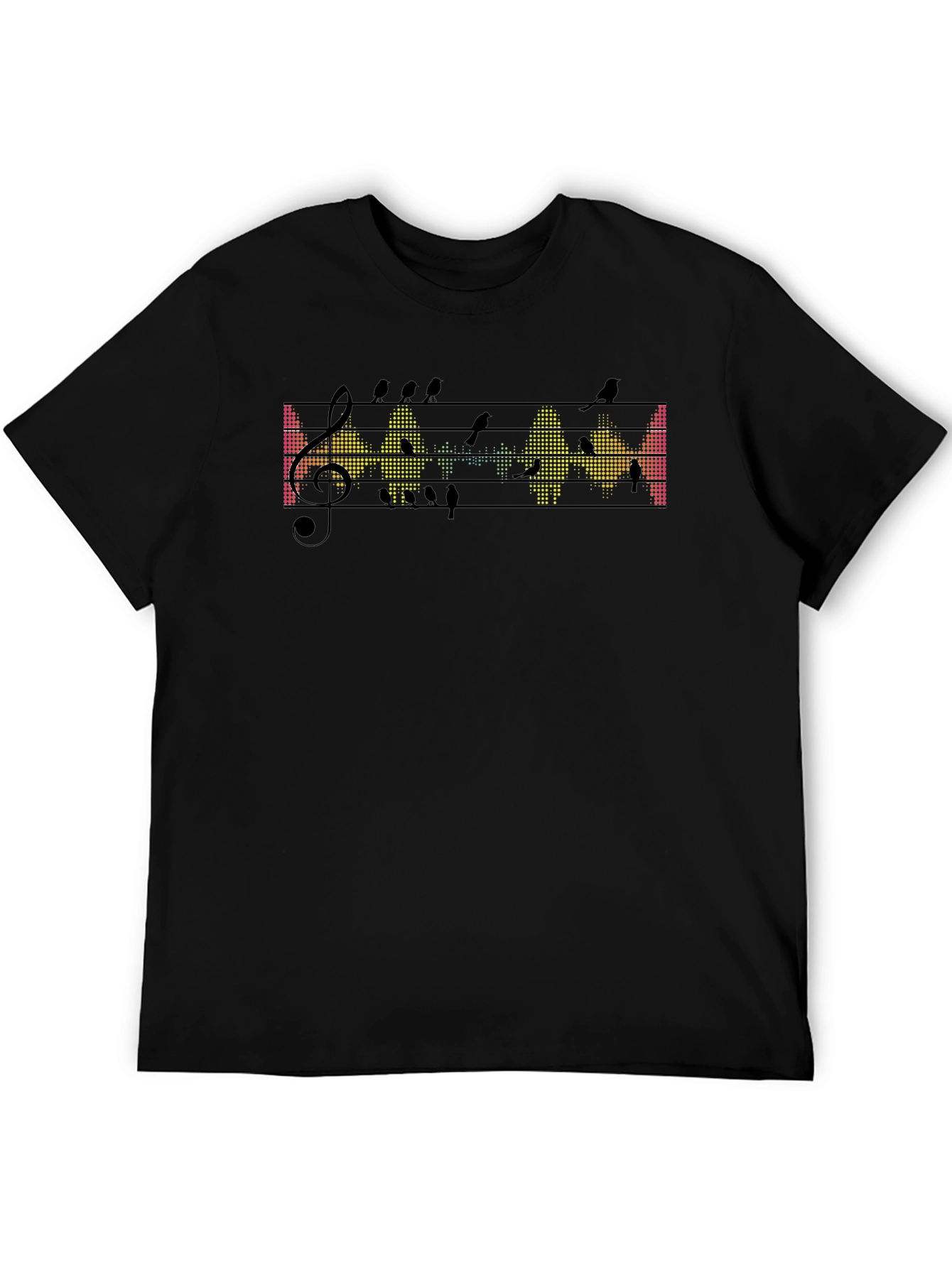 Musical Birds Graphic Tee - Black Cotton T-Shirt