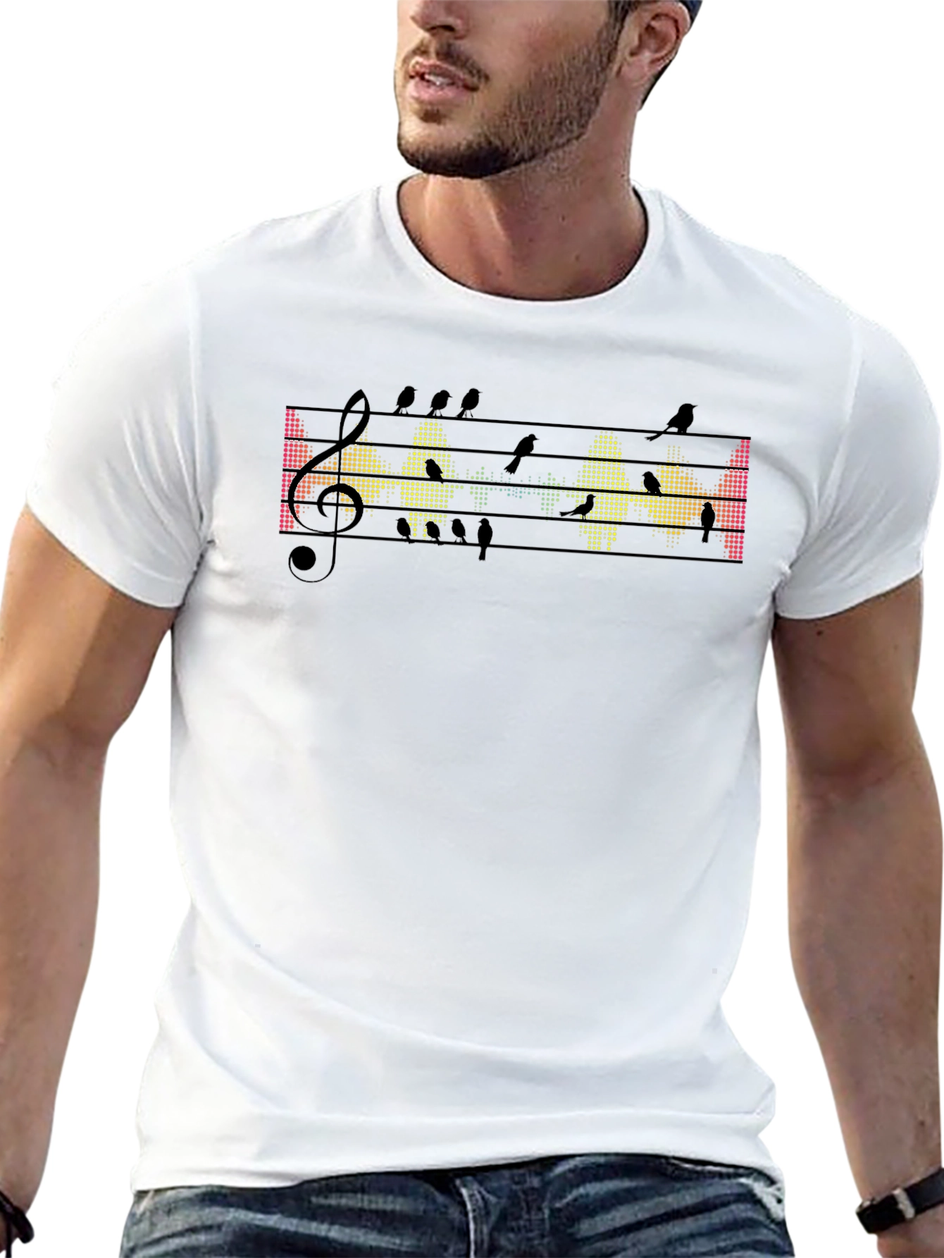 Musical Birds Graphic Tee - Black Cotton T-Shirt