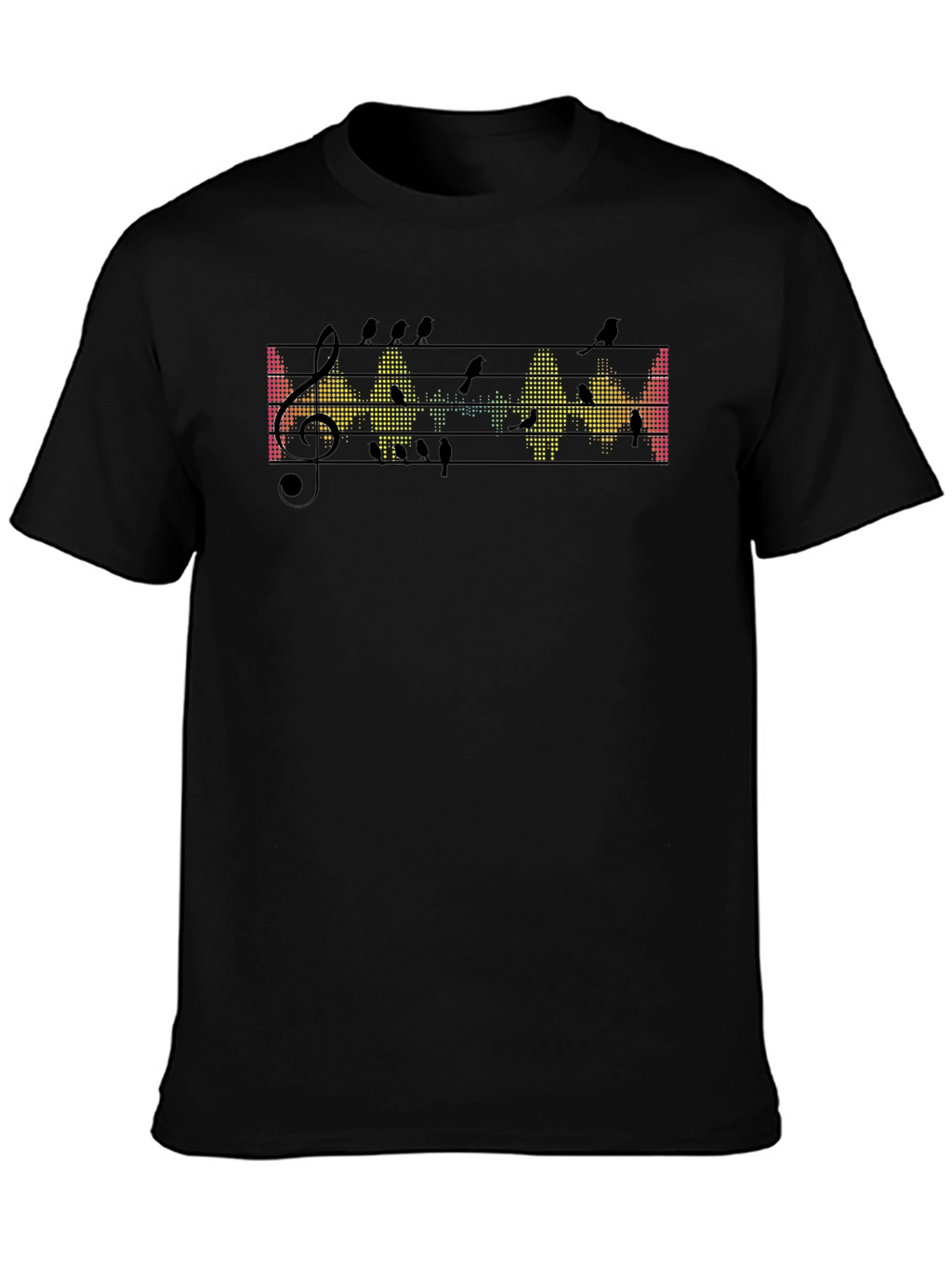 Musical Birds Graphic Tee - Black Cotton T-Shirt