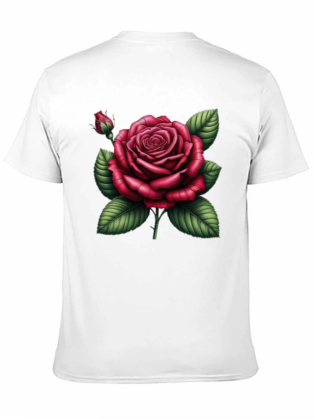 Black T-Shirt with Detailed Red Rose Graphic