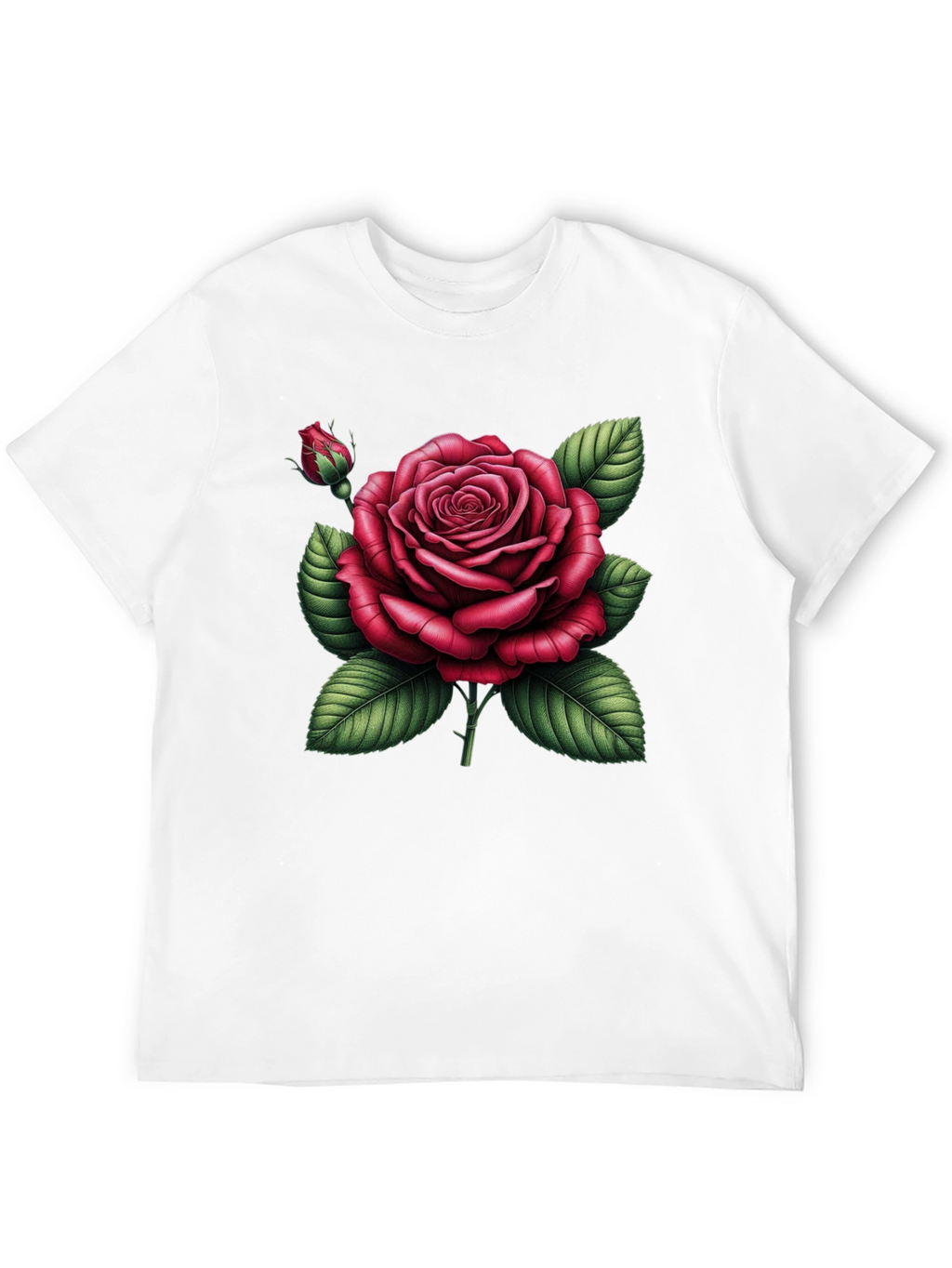 Black T-Shirt with Detailed Red Rose Graphic