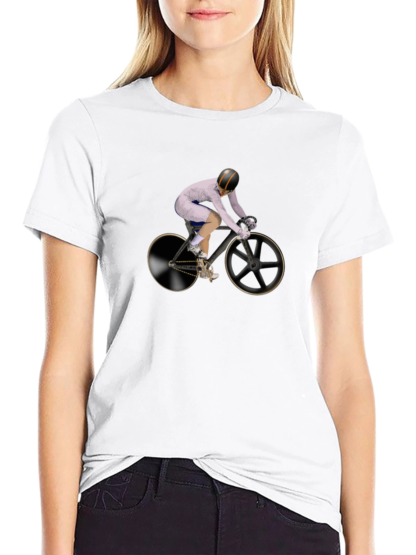 Mens Black T-Shirt with Cyclist Graphic