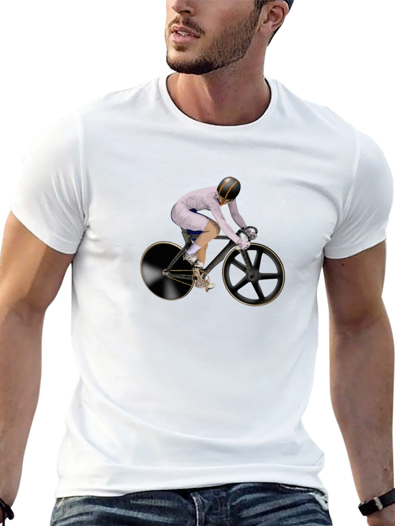 Mens Black T-Shirt with Cyclist Graphic