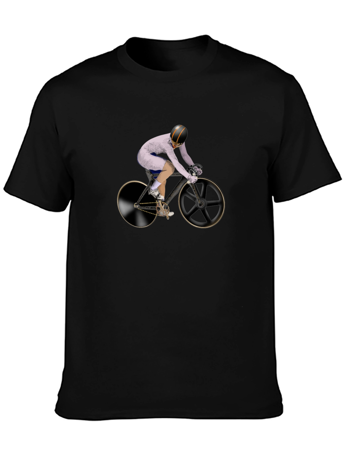 Mens Black T-Shirt with Cyclist Graphic