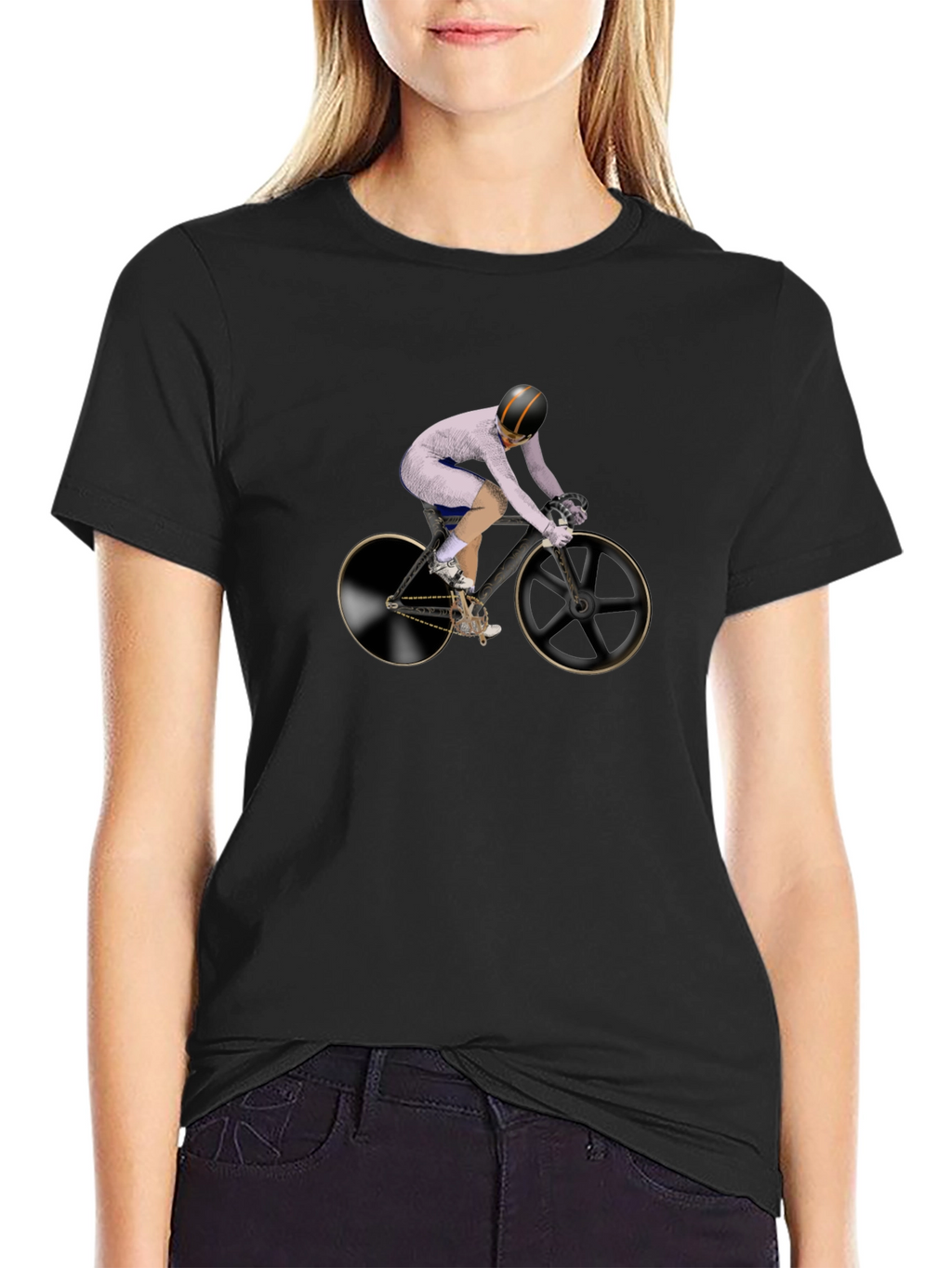 Mens Black T-Shirt with Cyclist Graphic