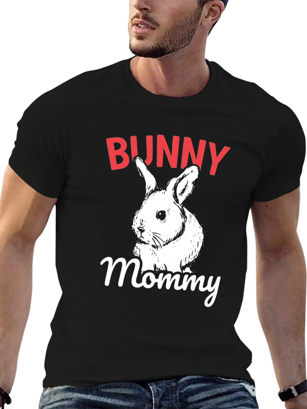 Bunny Mommy Graphic T-Shirt - Black Crew Neck Tee
