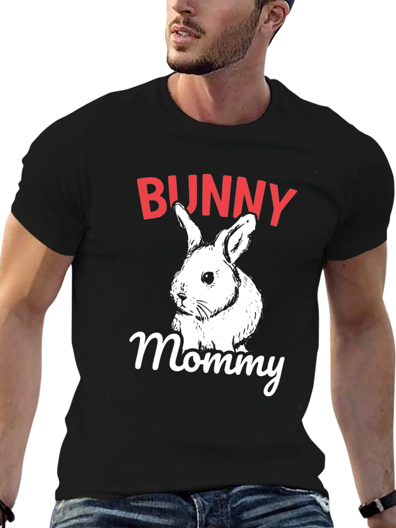 Bunny Mommy Graphic T-Shirt - Black Crew Neck Tee