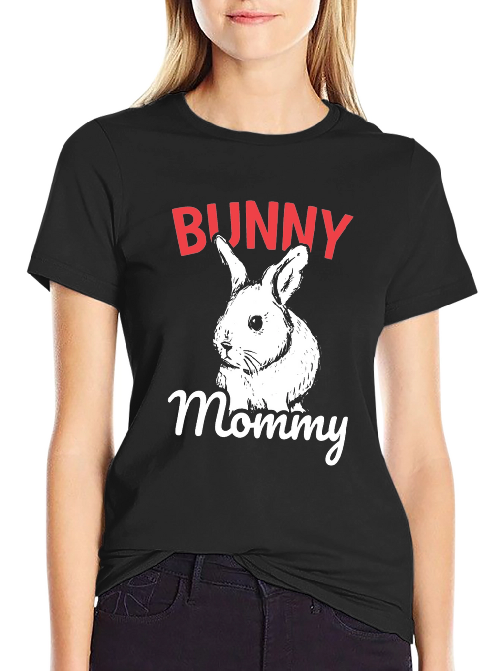 Bunny Mommy Graphic T-Shirt - Black Crew Neck Tee