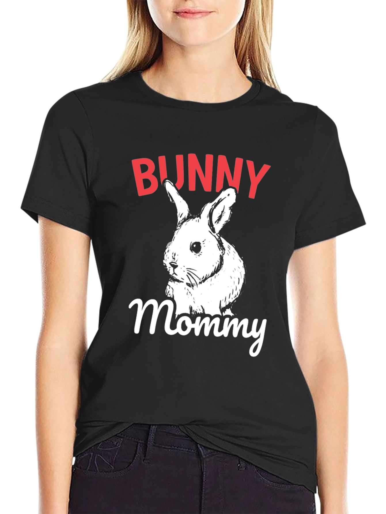 Bunny Mommy Graphic T-Shirt - Black Crew Neck Tee