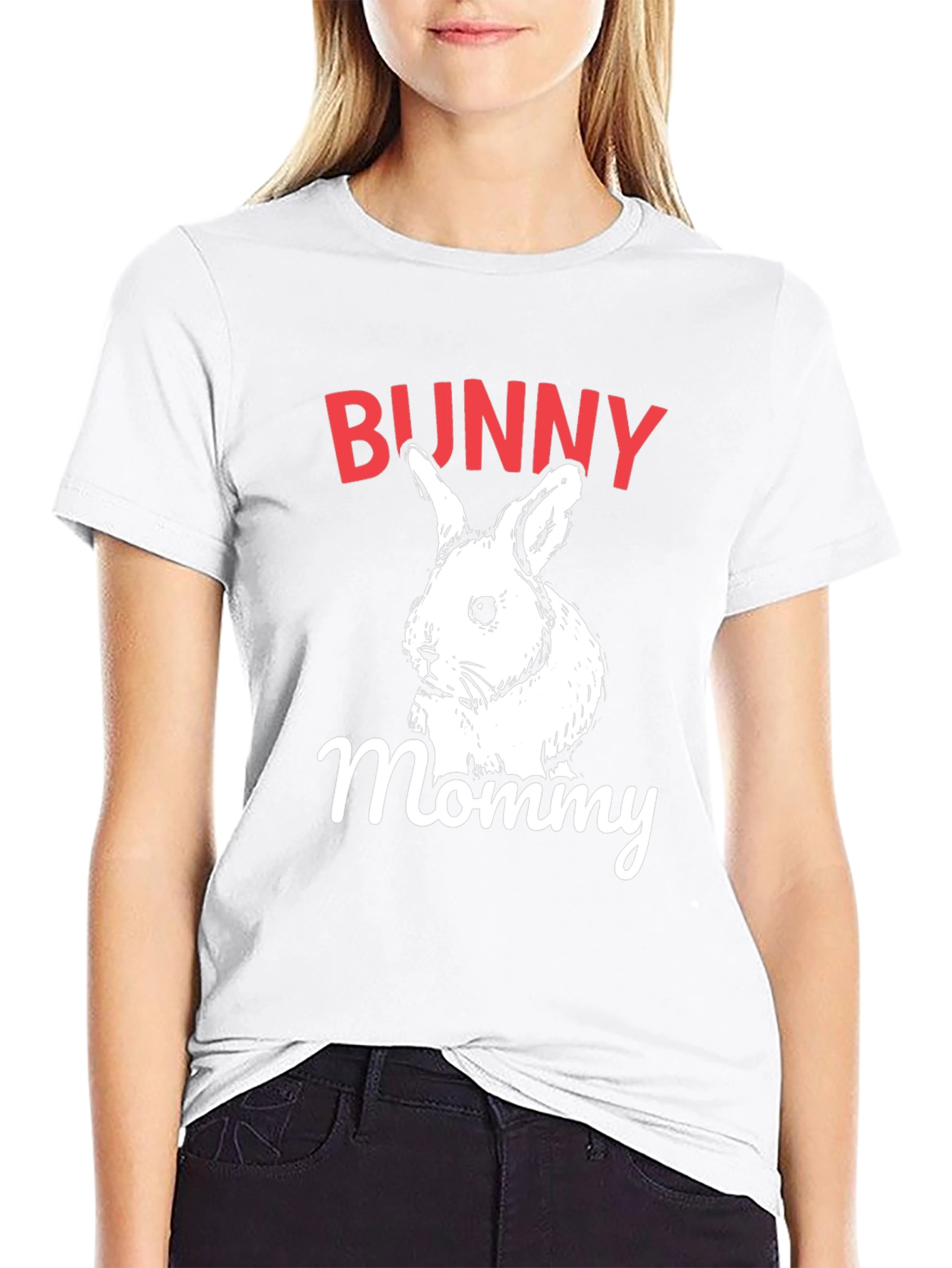 Bunny Mommy Graphic T-Shirt - Black Crew Neck Tee