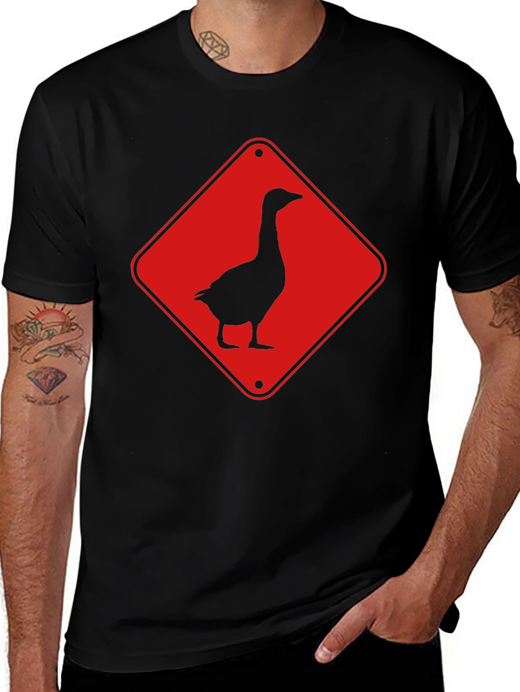 Goose Crossing Sign T-Shirt - Black