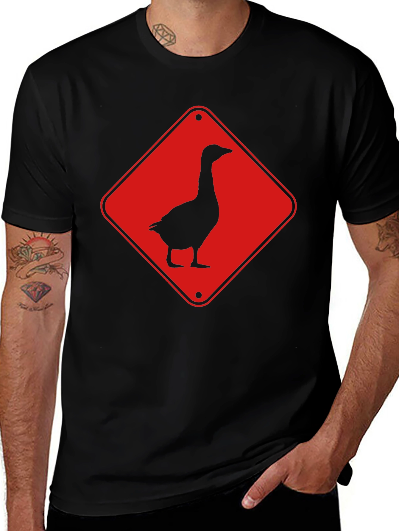 Goose Crossing Sign T-Shirt - Black
