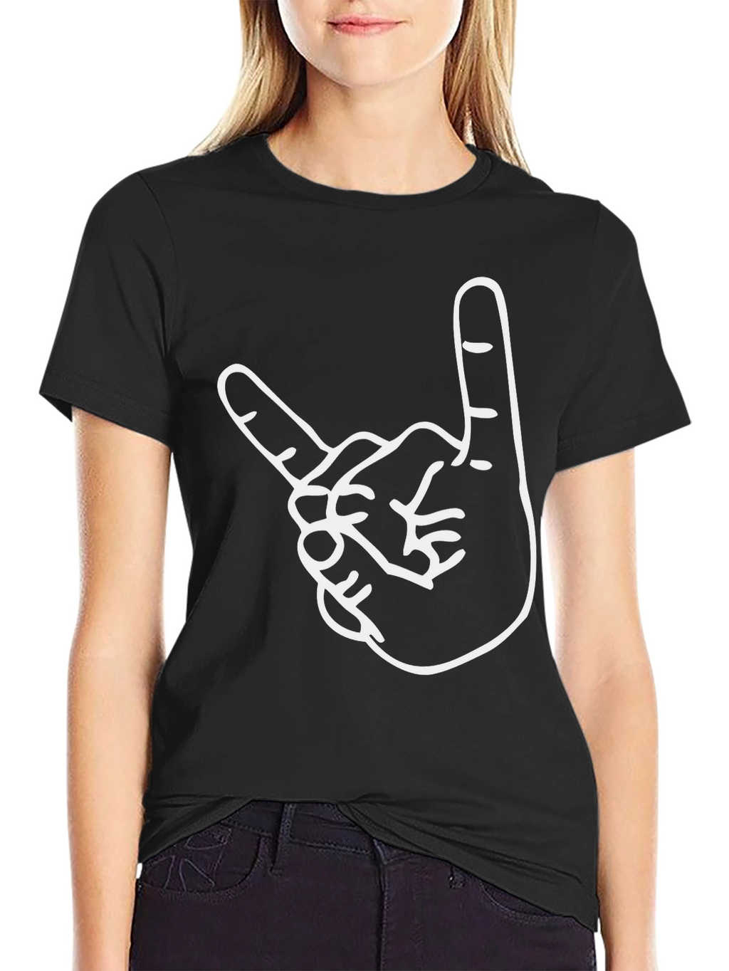 Rock On Hand Gesture Graphic Tee - Black T-Shirt