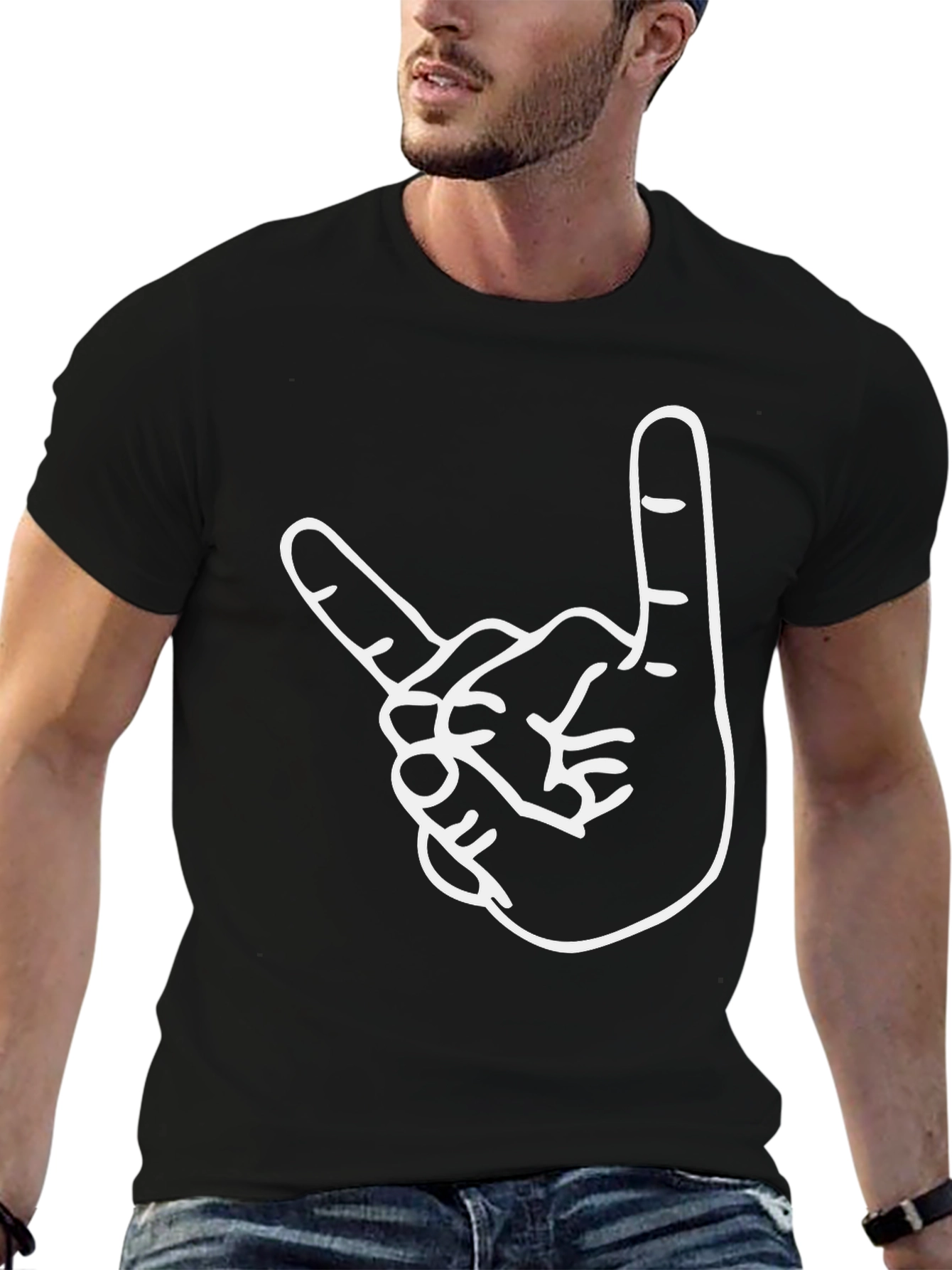Rock On Hand Gesture Graphic Tee - Black T-Shirt