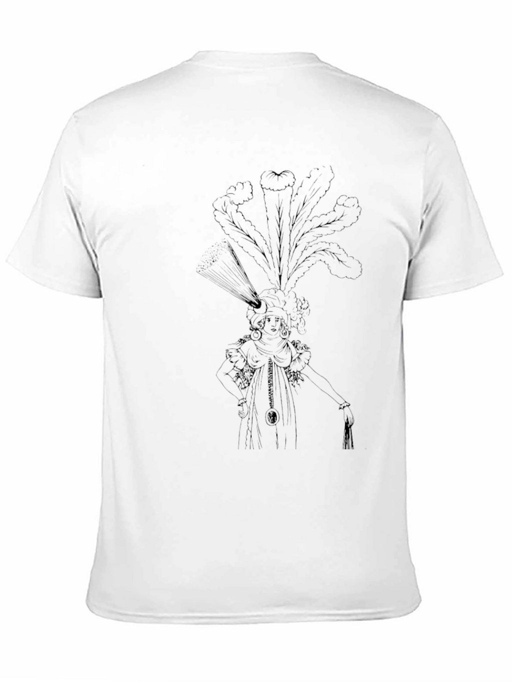 Elegant Black T-Shirt with Ornate Feather Headdress Design