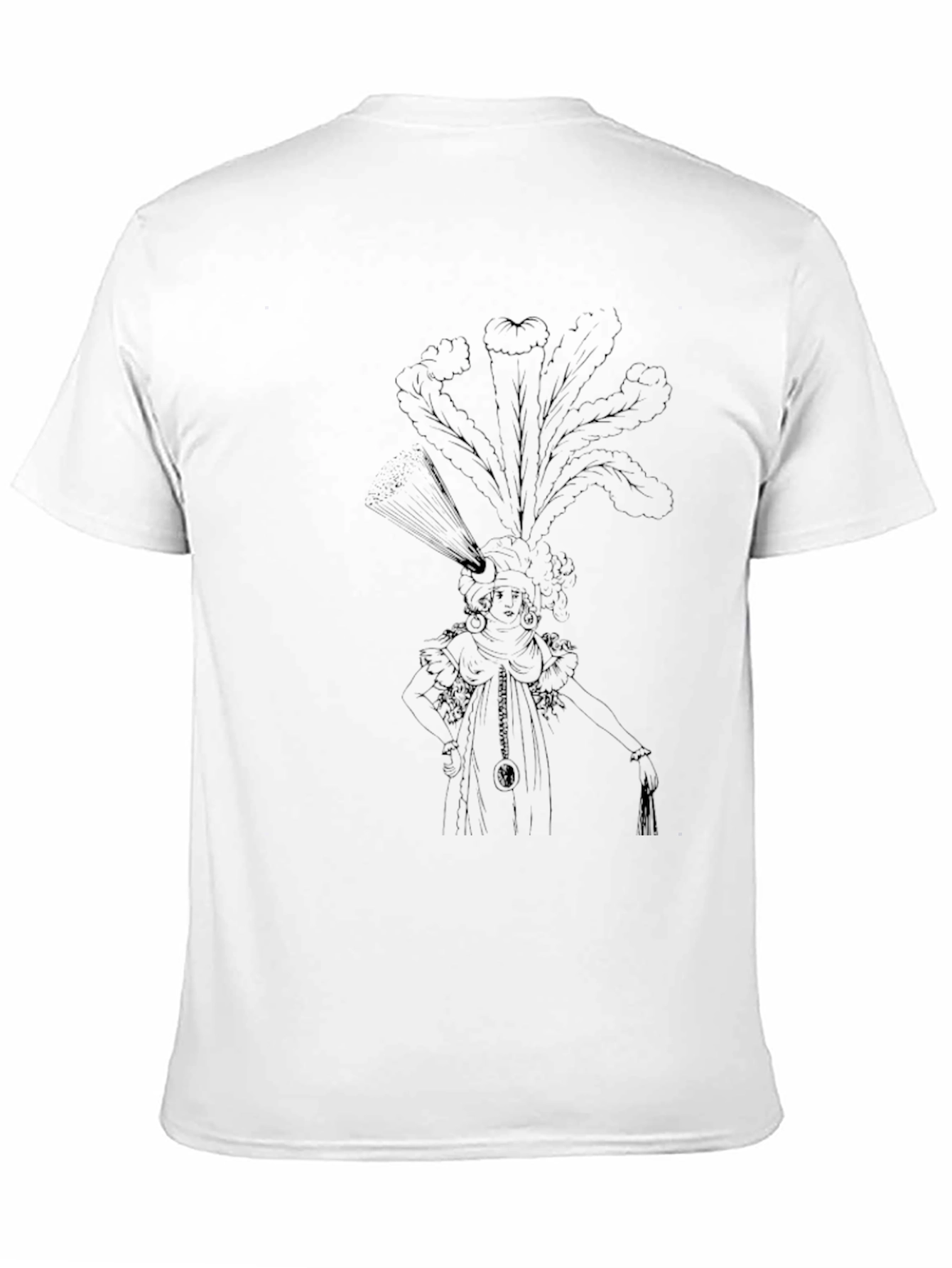 Elegant Black T-Shirt with Ornate Feather Headdress Design