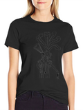 Elegant Black T-Shirt with Ornate Feather Headdress Design