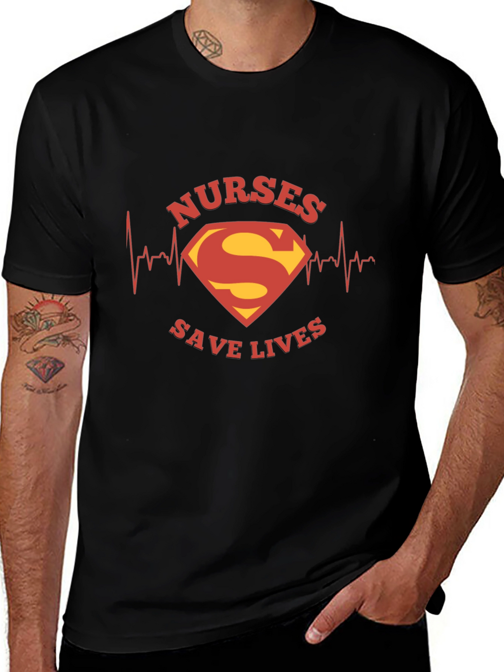 Nurses Save Lives Superman Style Black Tee