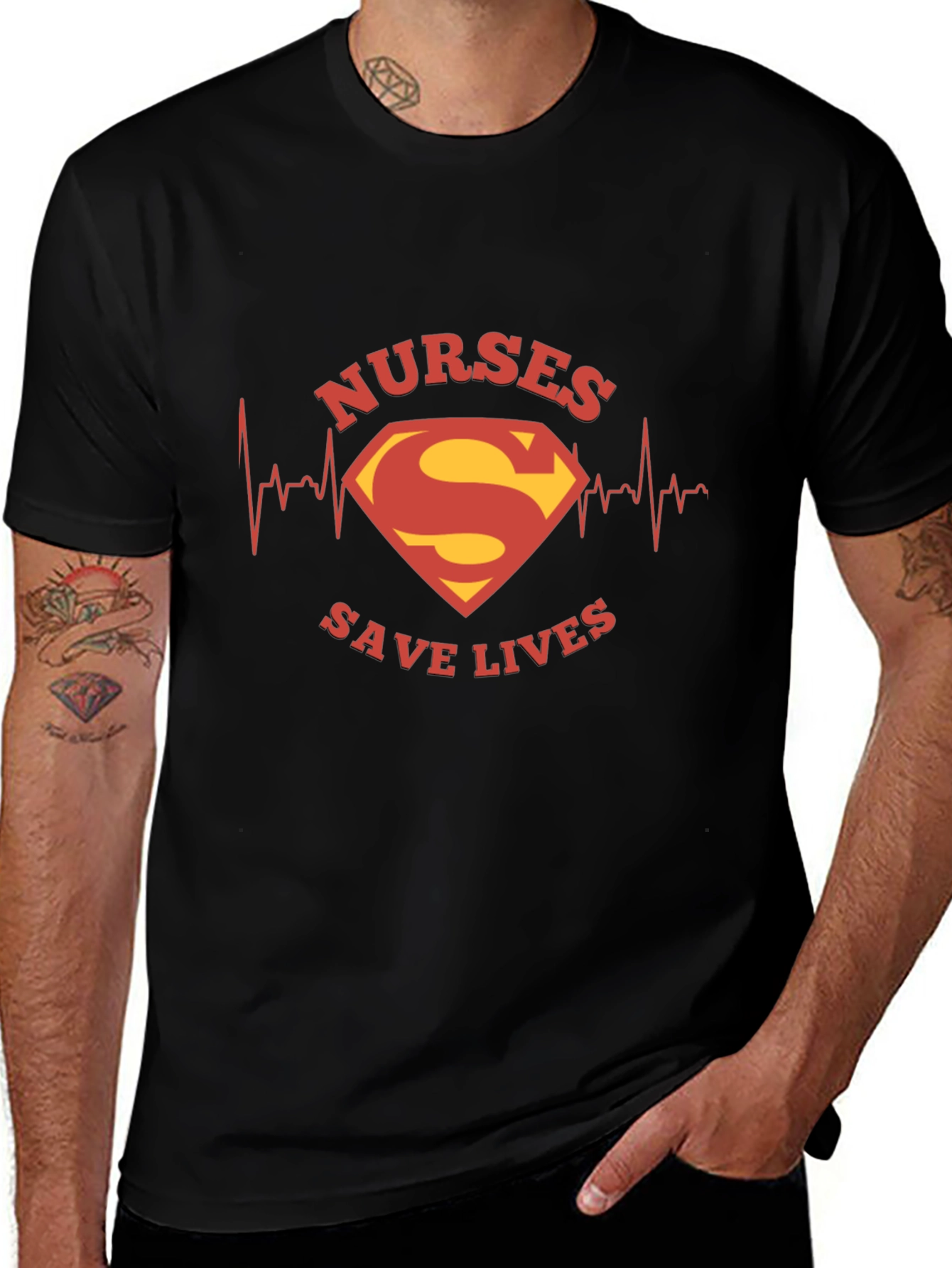 Nurses Save Lives Superman Style Black Tee