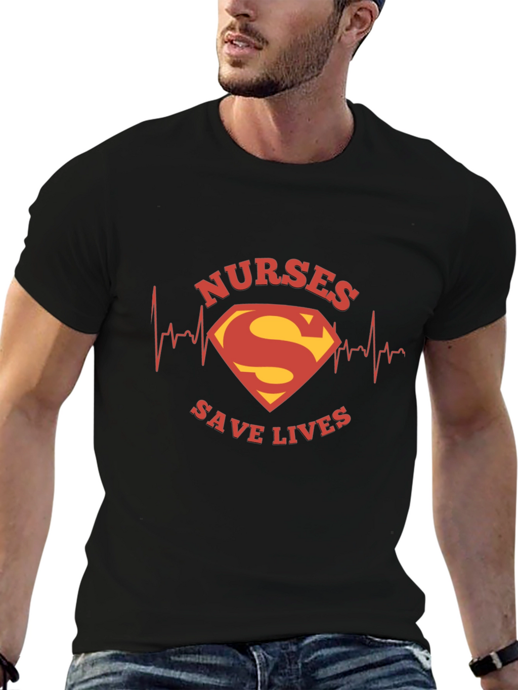 Nurses Save Lives Superman Style Black Tee