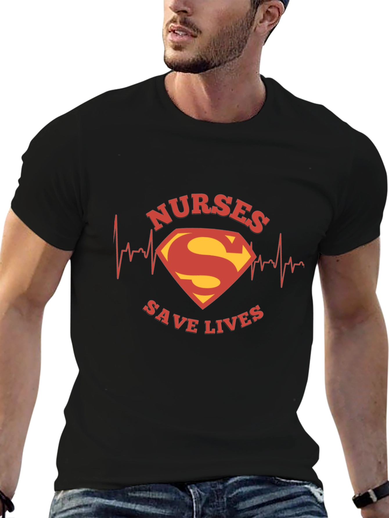 Nurses Save Lives Superman Style Black Tee