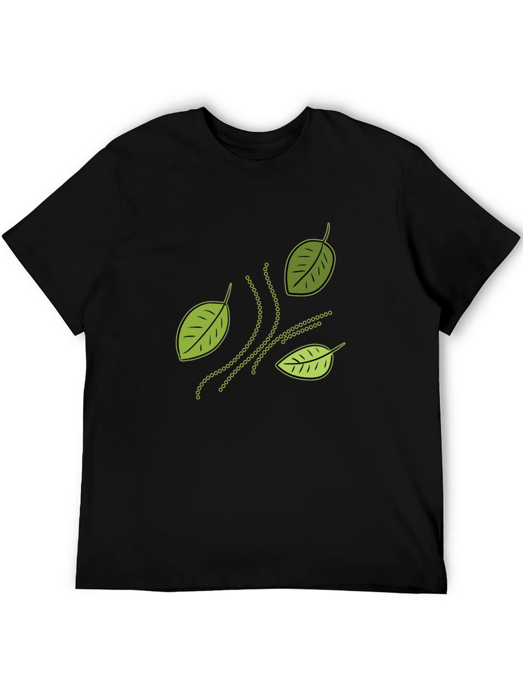 Nature Inspired Leaf Patterned Black T-Shirt