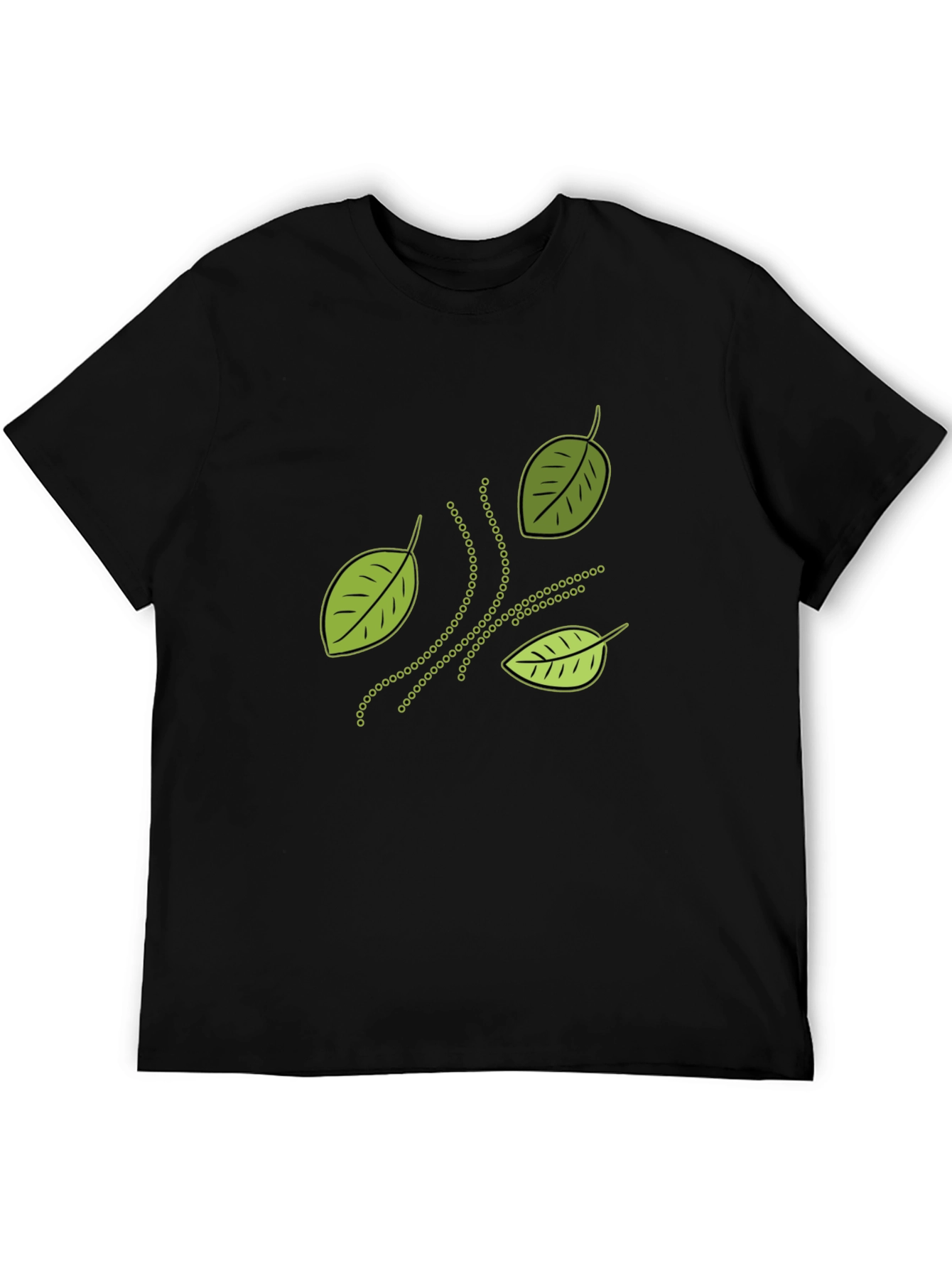 Nature Inspired Leaf Patterned Black T-Shirt