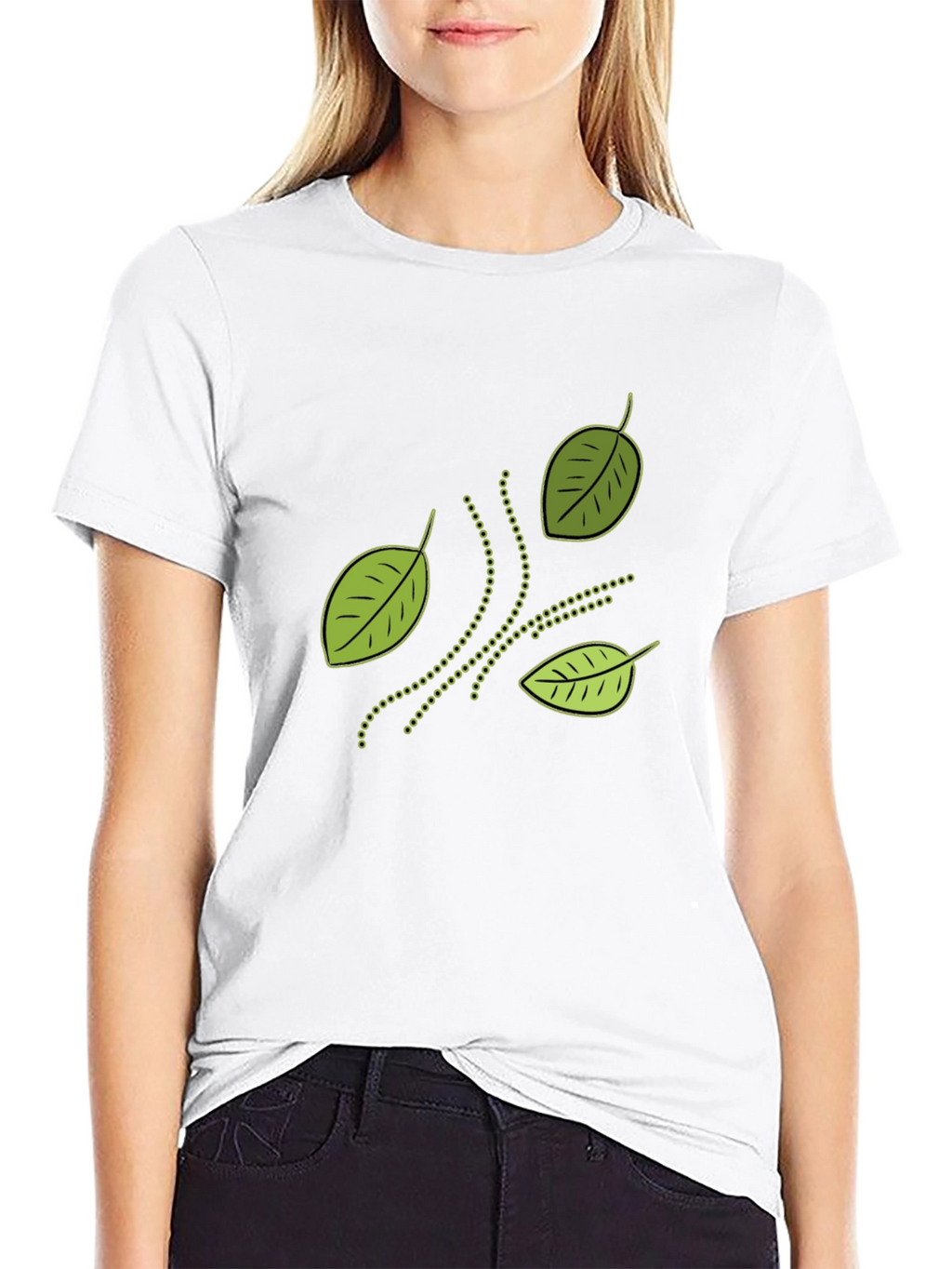 Nature Inspired Leaf Patterned Black T-Shirt