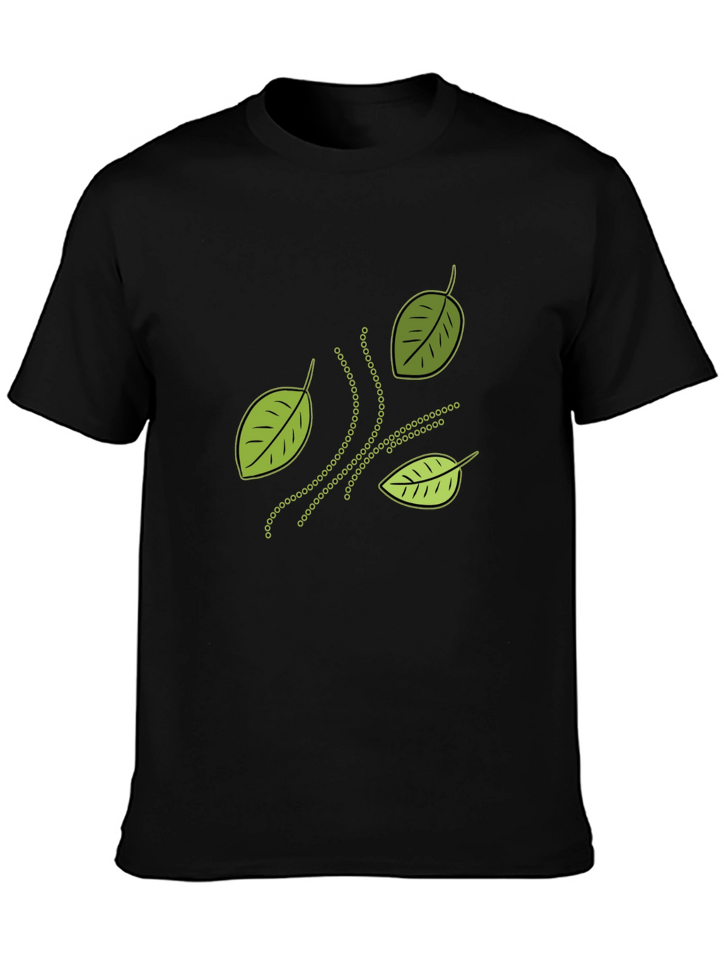 Nature Inspired Leaf Patterned Black T-Shirt