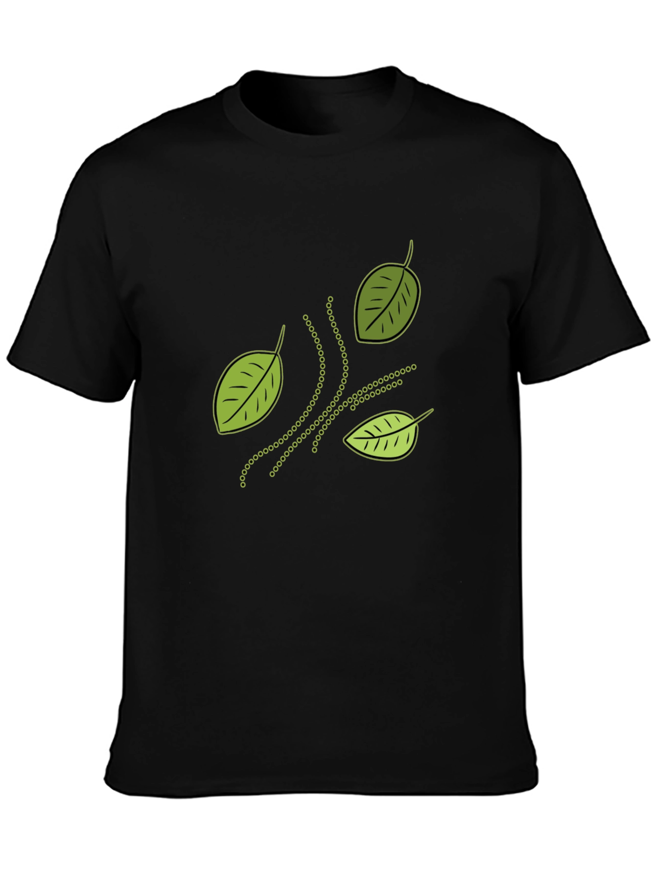 Nature Inspired Leaf Patterned Black T-Shirt