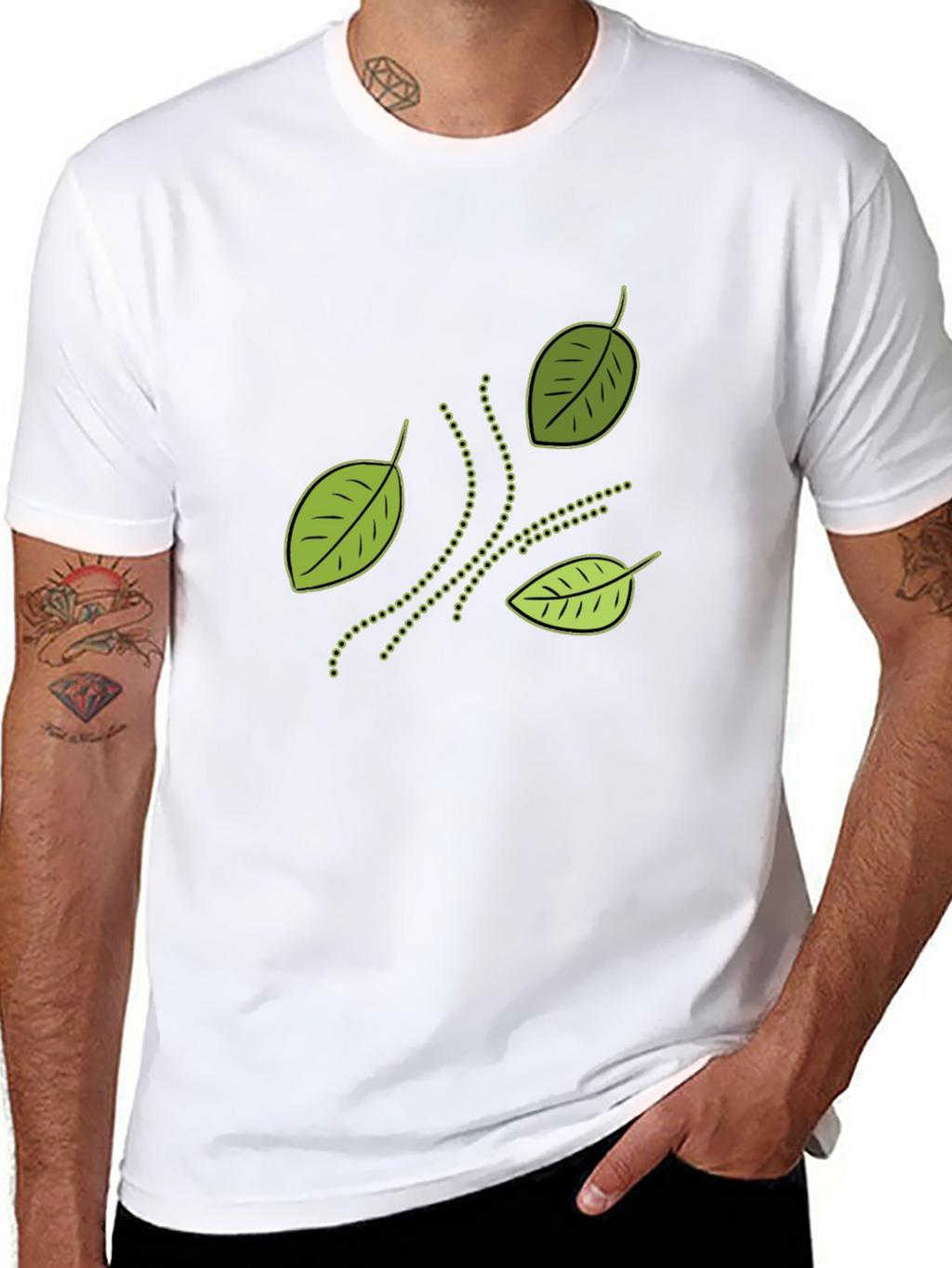 Nature Inspired Leaf Patterned Black T-Shirt
