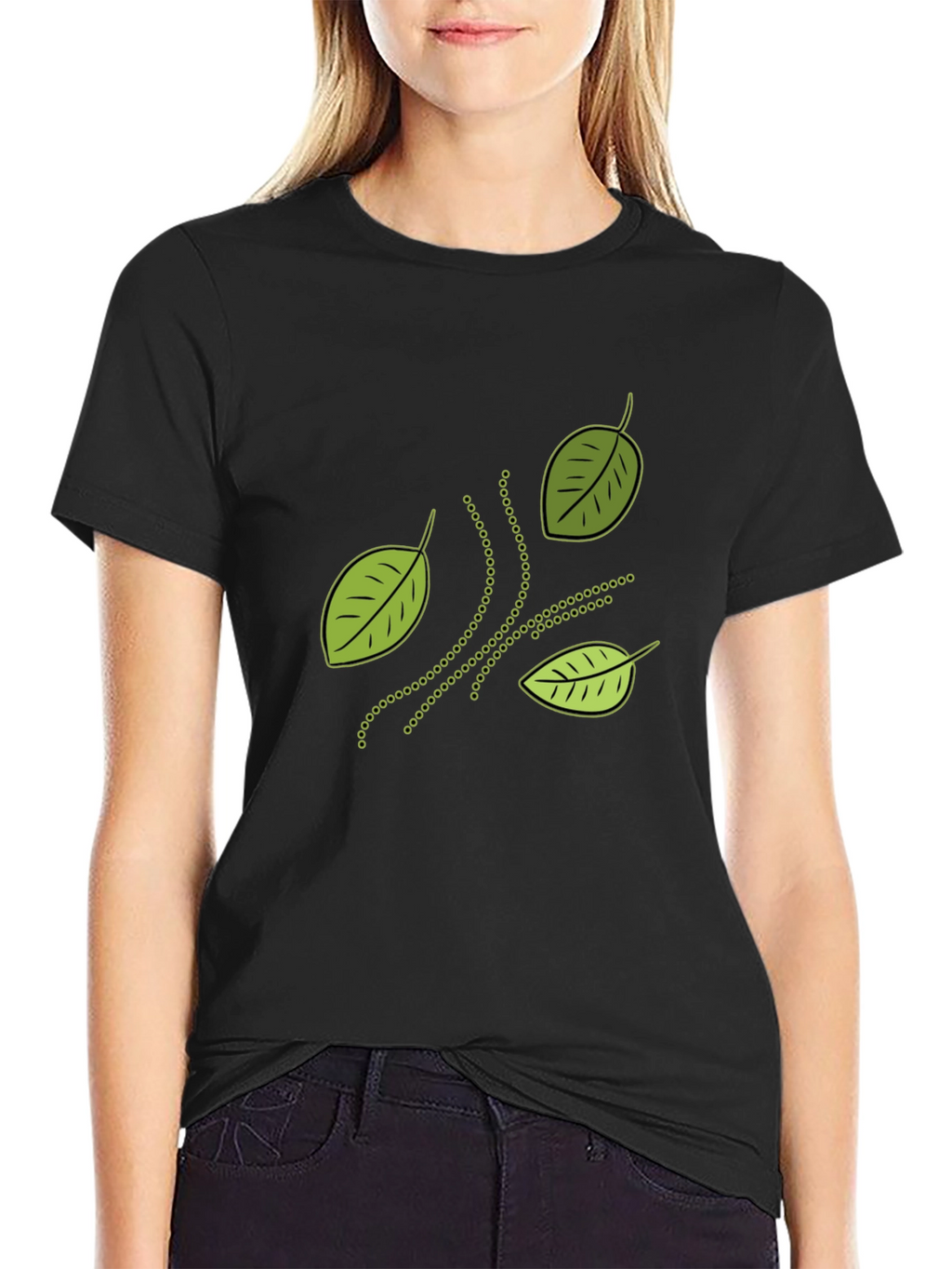 Nature Inspired Leaf Patterned Black T-Shirt