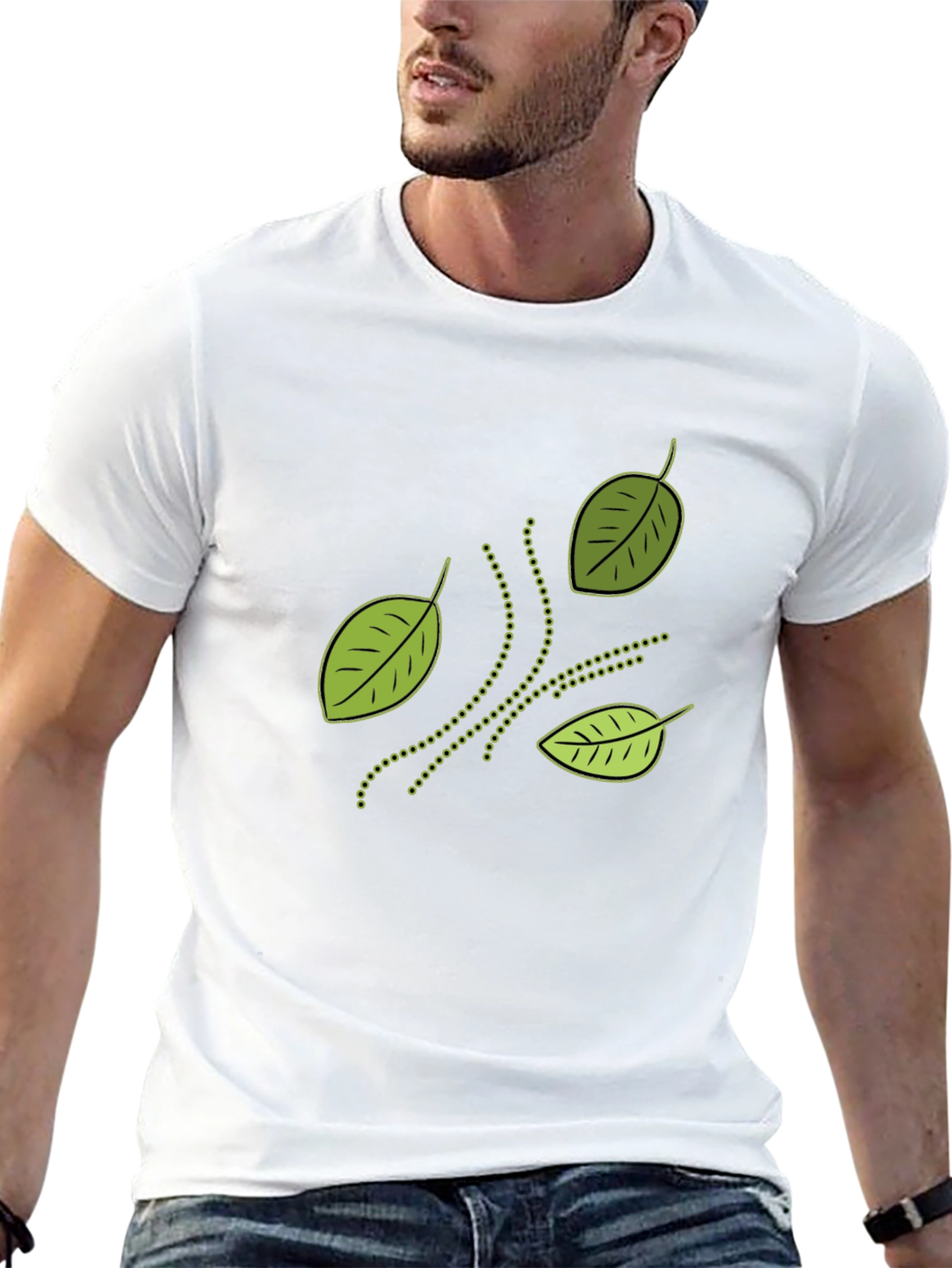 Nature Inspired Leaf Patterned Black T-Shirt