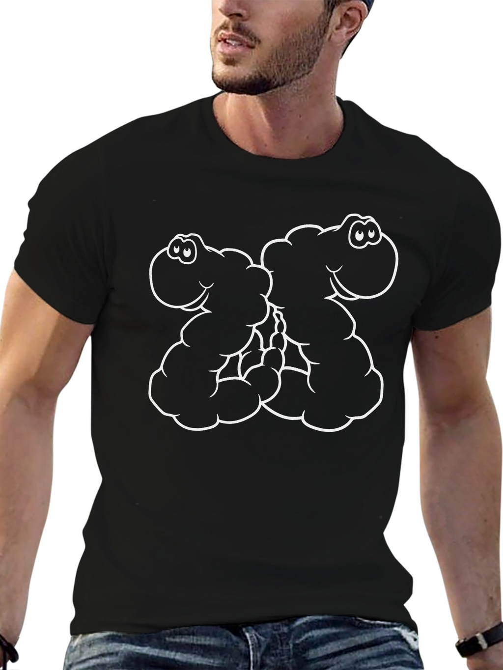 Cartoon Monster Hug Black T-Shirt