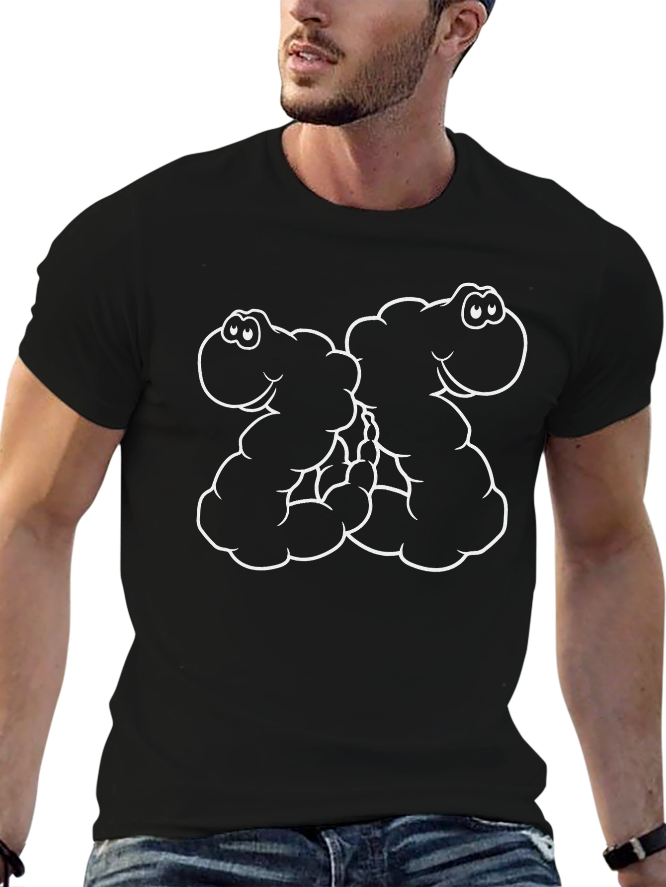 Cartoon Monster Hug Black T-Shirt