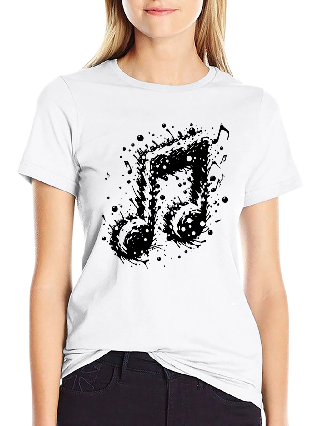 Musical Note Graphic Tee - Black Cotton T-Shirt