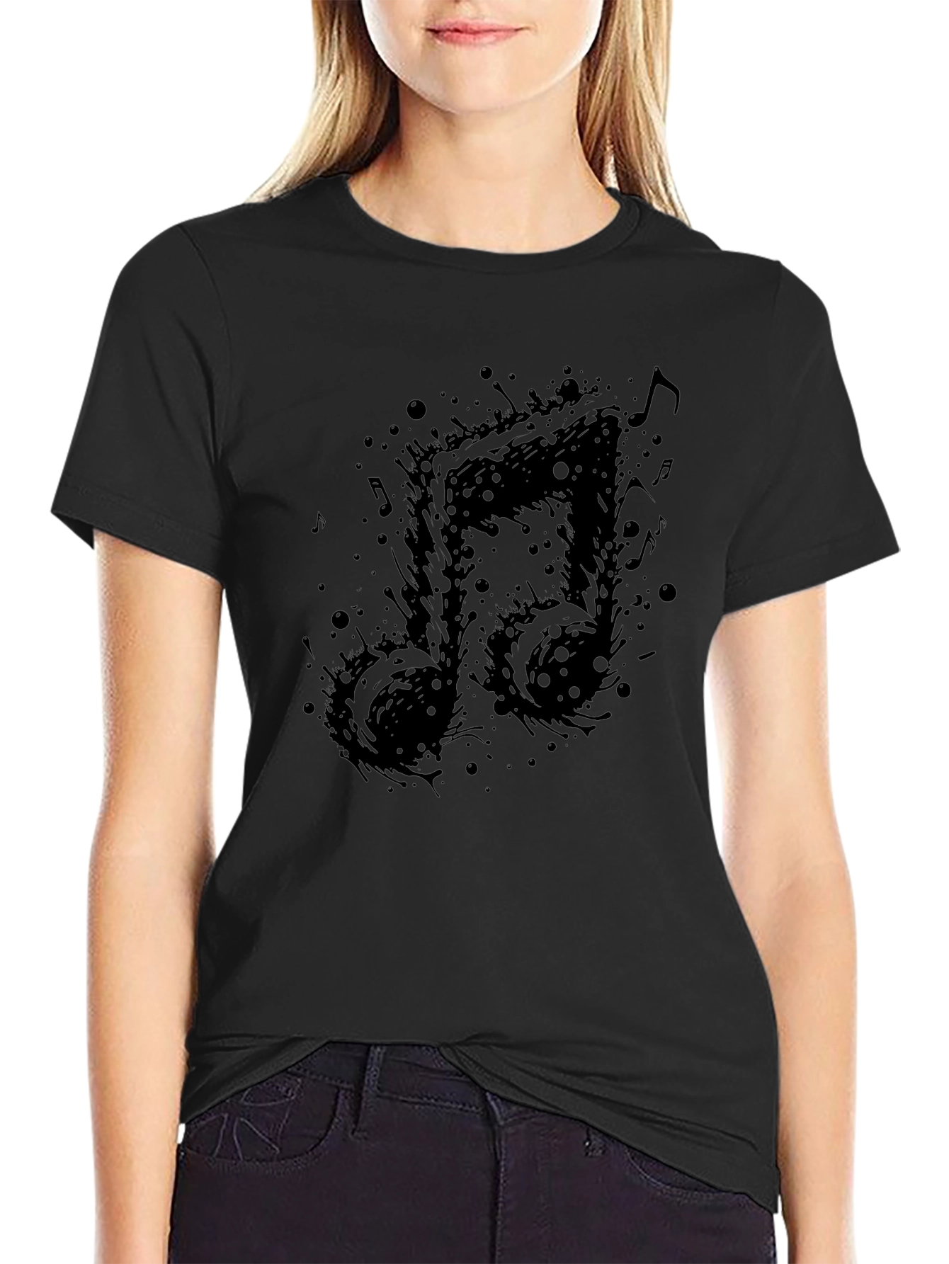 Musical Note Graphic Tee - Black Cotton T-Shirt