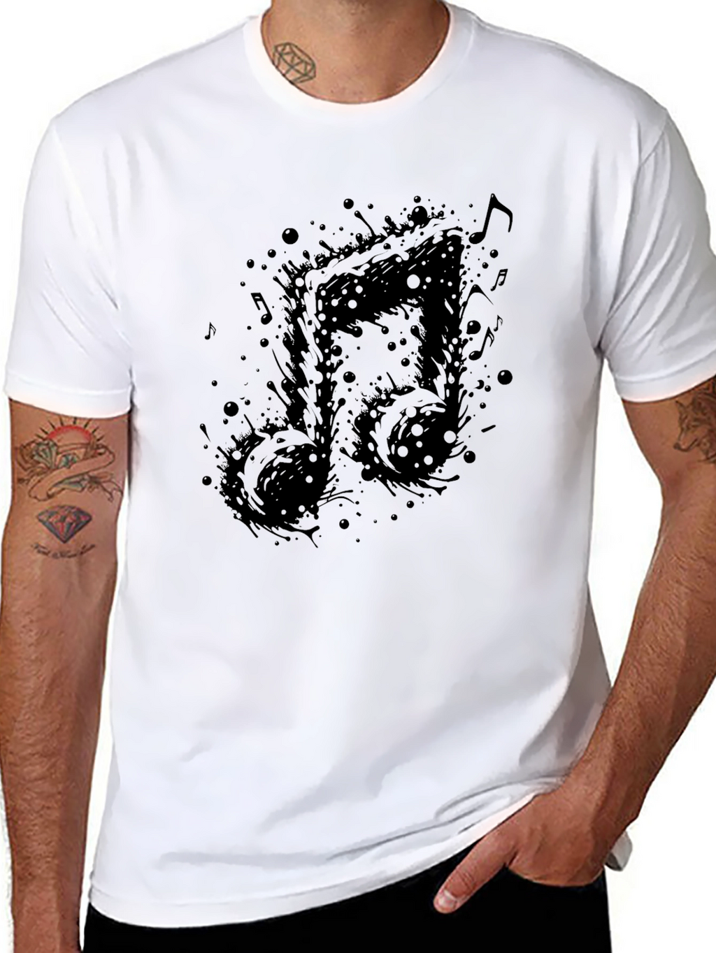 Musical Note Graphic Tee - Black Cotton T-Shirt