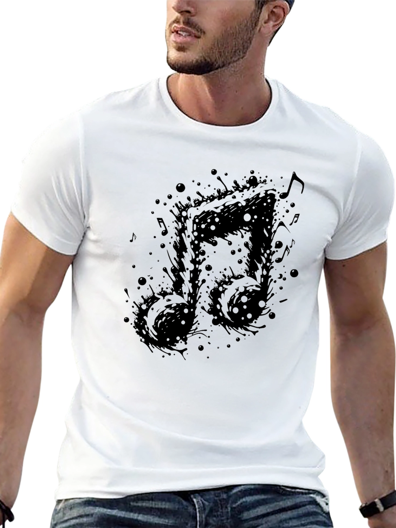 Musical Note Graphic Tee - Black Cotton T-Shirt