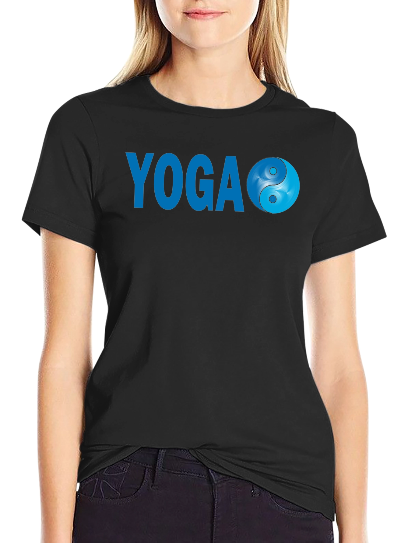Yoga Yin Yang Graphic Tee - Black Cotton Blend