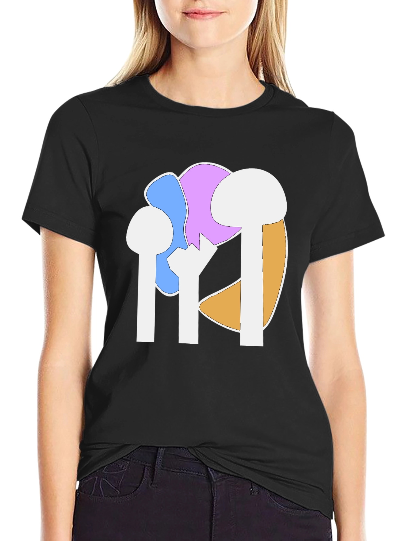 Abstract Mushroom Graphic Tee - Black Cotton Casual Shirt