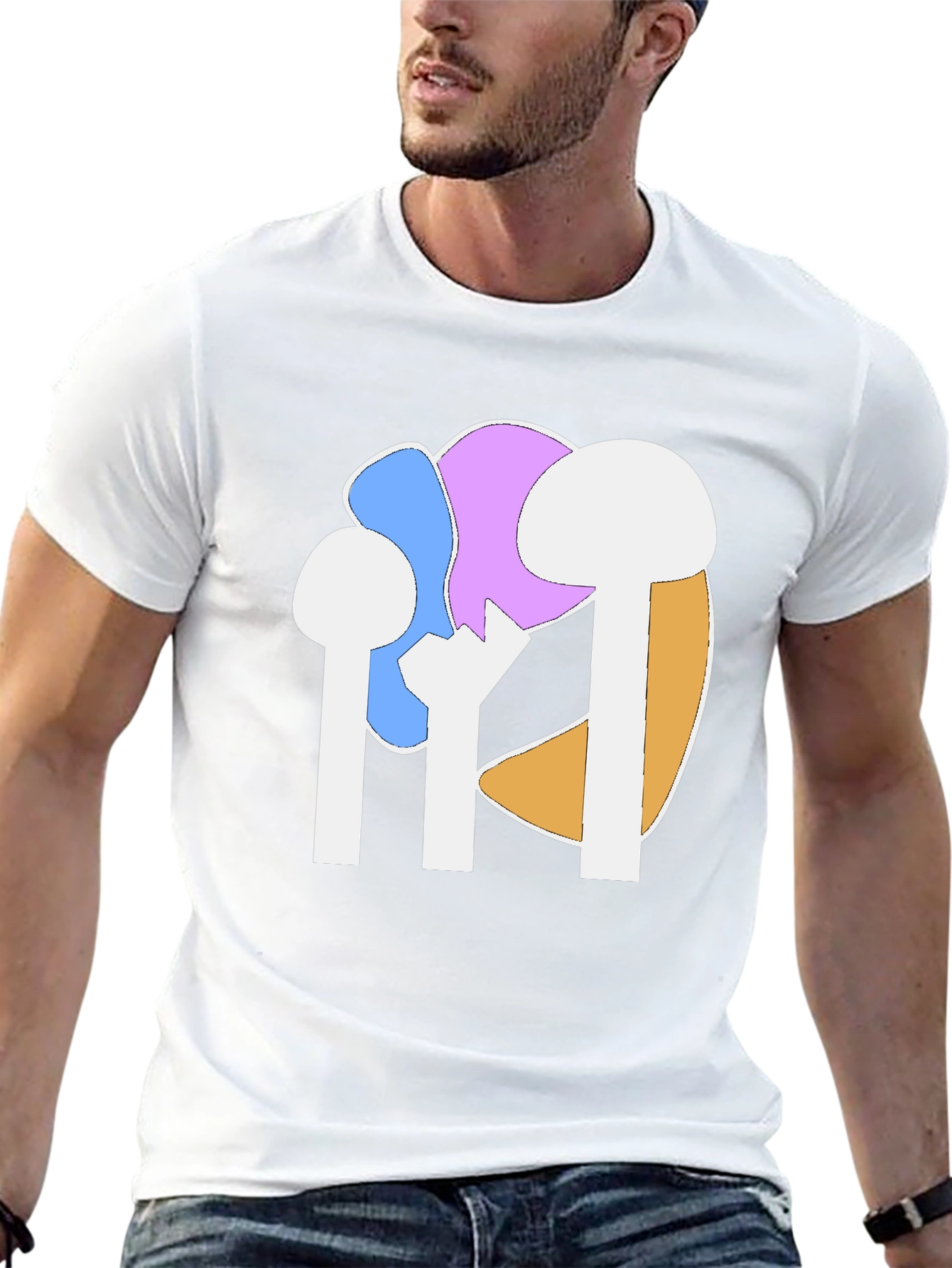 Abstract Mushroom Graphic Tee - Black Cotton Casual Shirt