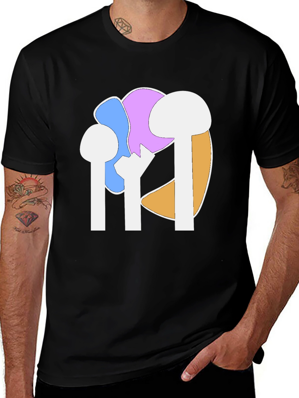 Abstract Mushroom Graphic Tee - Black Cotton Casual Shirt
