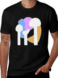 Abstract Mushroom Graphic Tee - Black Cotton Casual Shirt