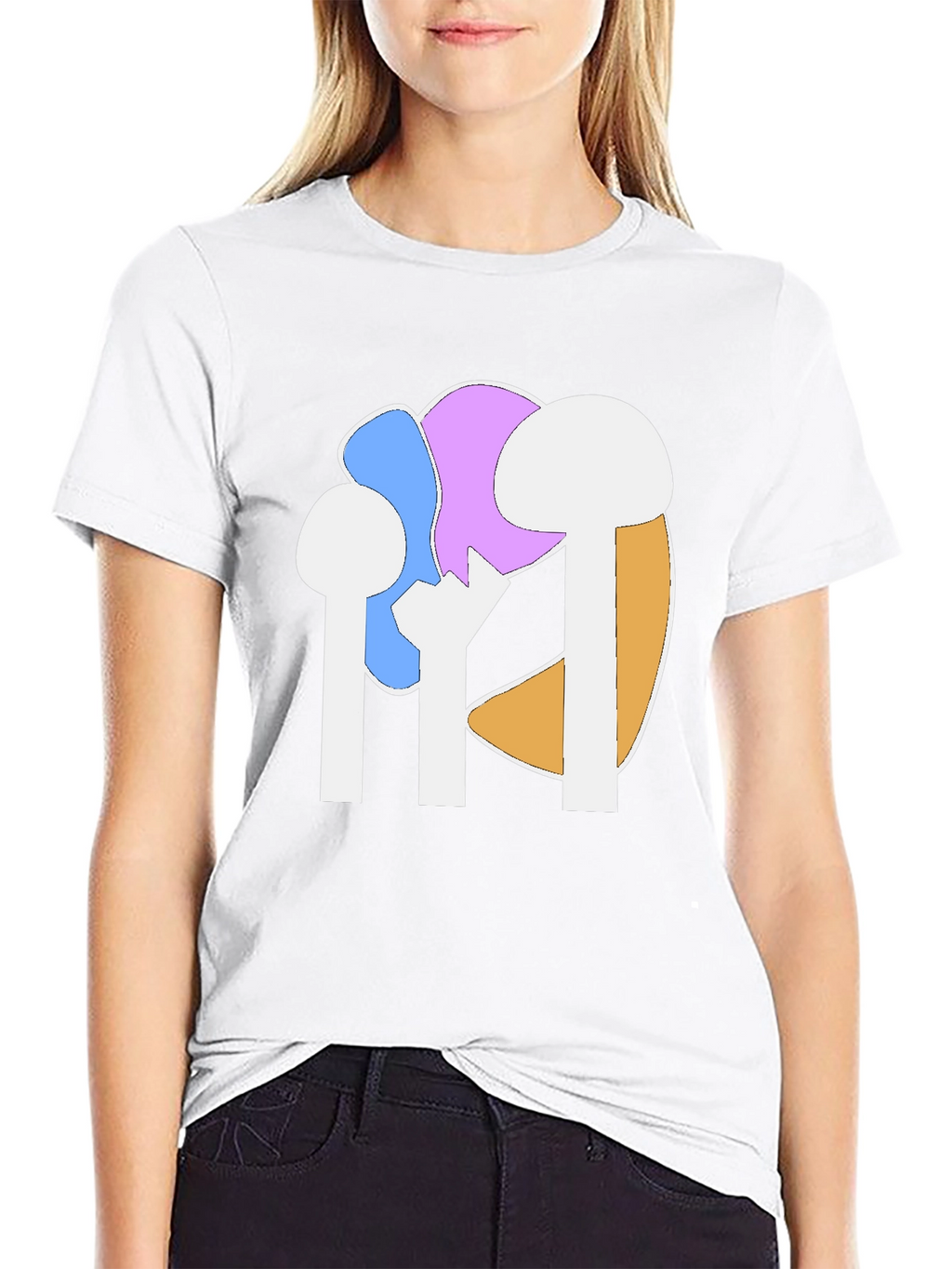 Abstract Mushroom Graphic Tee - Black Cotton Casual Shirt